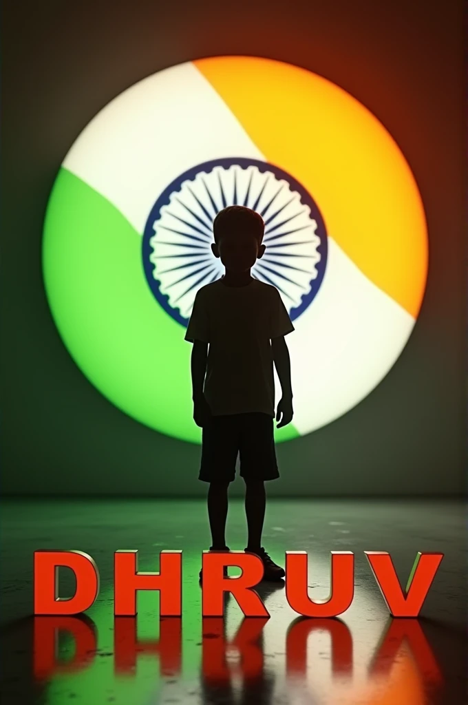 Create a 3D Realistic Image of a 28 Years Old Boy Standing behind a 3D Large Letters " VIHARI " which has Indian Flag Color and Design and it has orange, white and green stripes and a blue Ashoka chakra in the middle. The background is a white and grey gradient background and the boy is wearing indian flag color sweat shirt with joggers and sneakers.