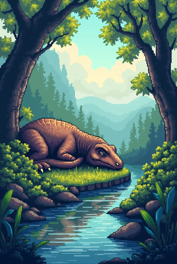 Dinosaur sleeping, pixel art