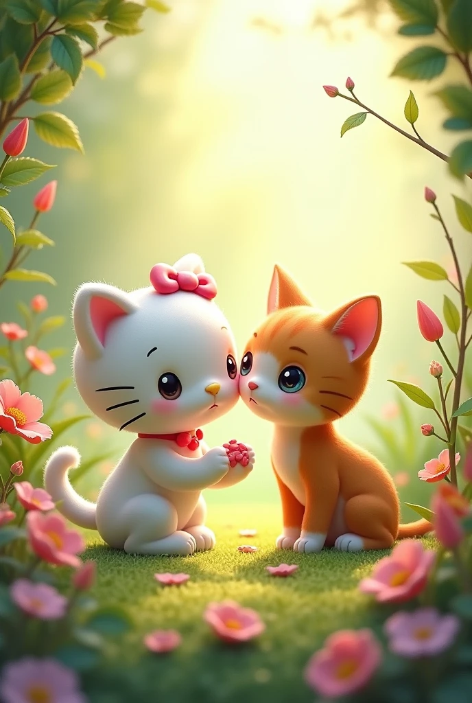 Je veux une image oú on vois hello kitty qui dit un secret a un amis chat