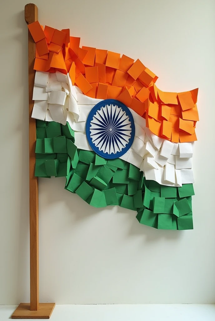 Make indian flag by joining too many paper box and paper bags 