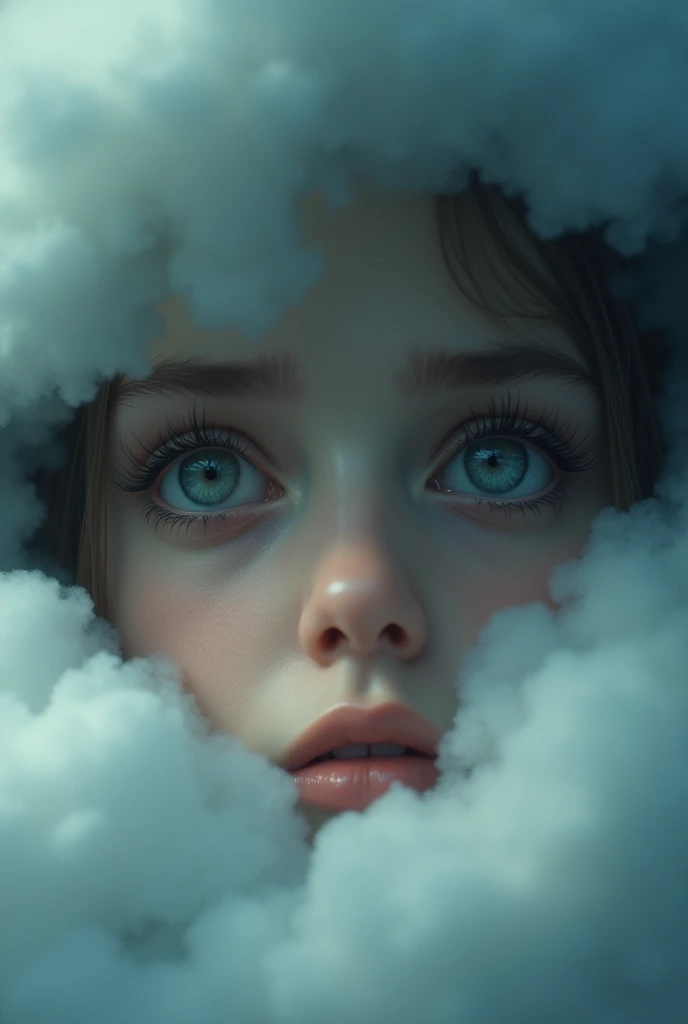 Sad eyes with a tear among the clouds 