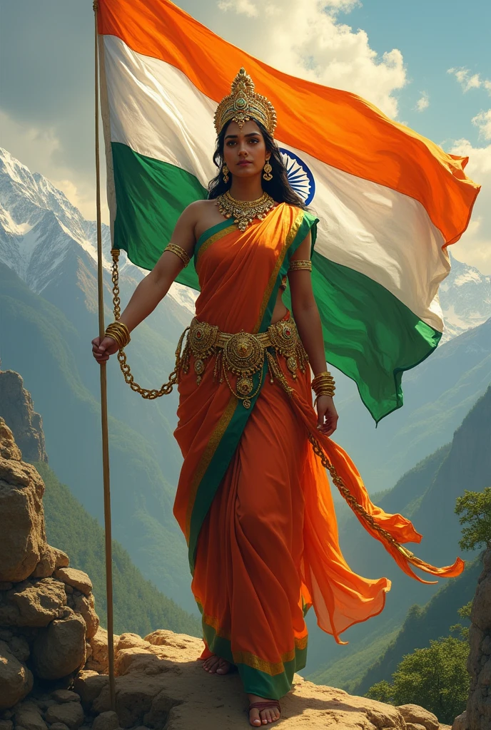 Bharat mata with Indian Flag