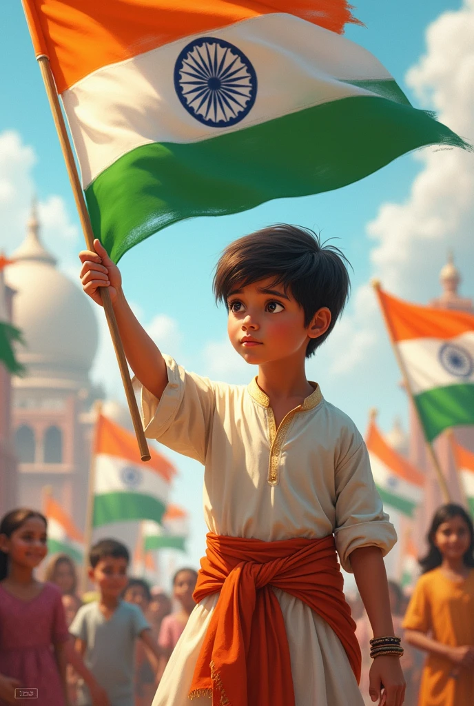 A boy with Indian flag 