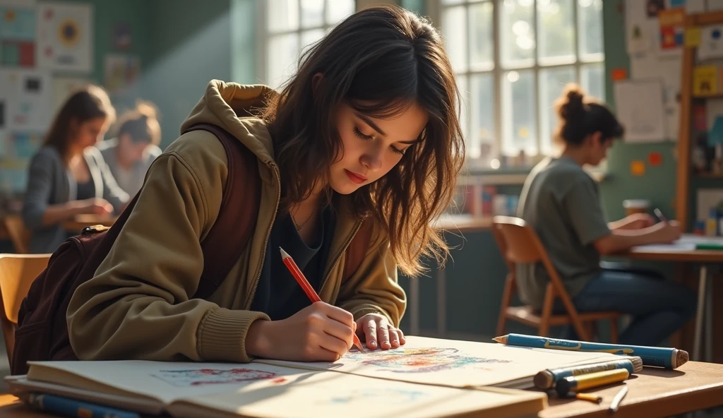 A collage student in class