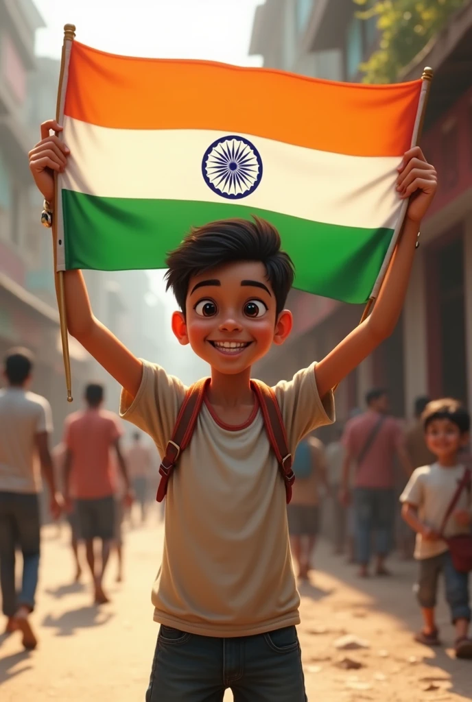 A boy with Indian flag