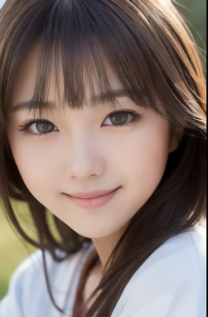 best quality, face focus, soft light, ultra high res, (photorealistic:1.4), RAW photo,(Shinozaki Ai), white skin, kawaii, 1 Japanese girl, solo, cute, (smile), (pupil, lights in the eyes), detailed beautiful face, Medium-sized breasts,(high resolution detail of human skin texture),(long hair),(portrait), upper body, white traditional kimono