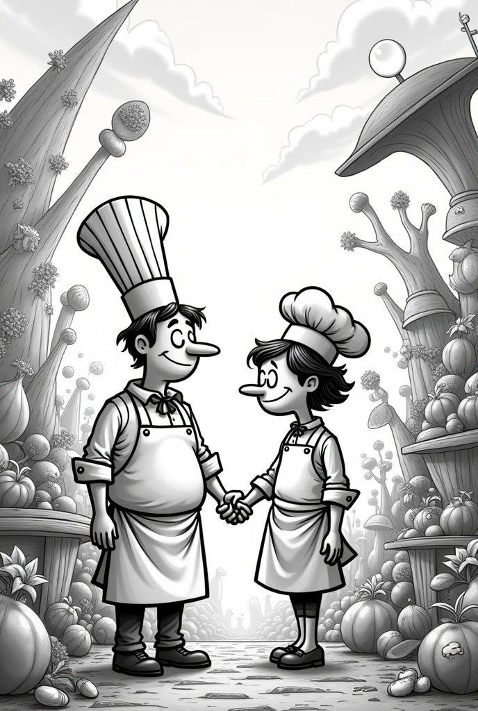 cartoon male and female litil  chefs g food world,boock cover ,black  kit