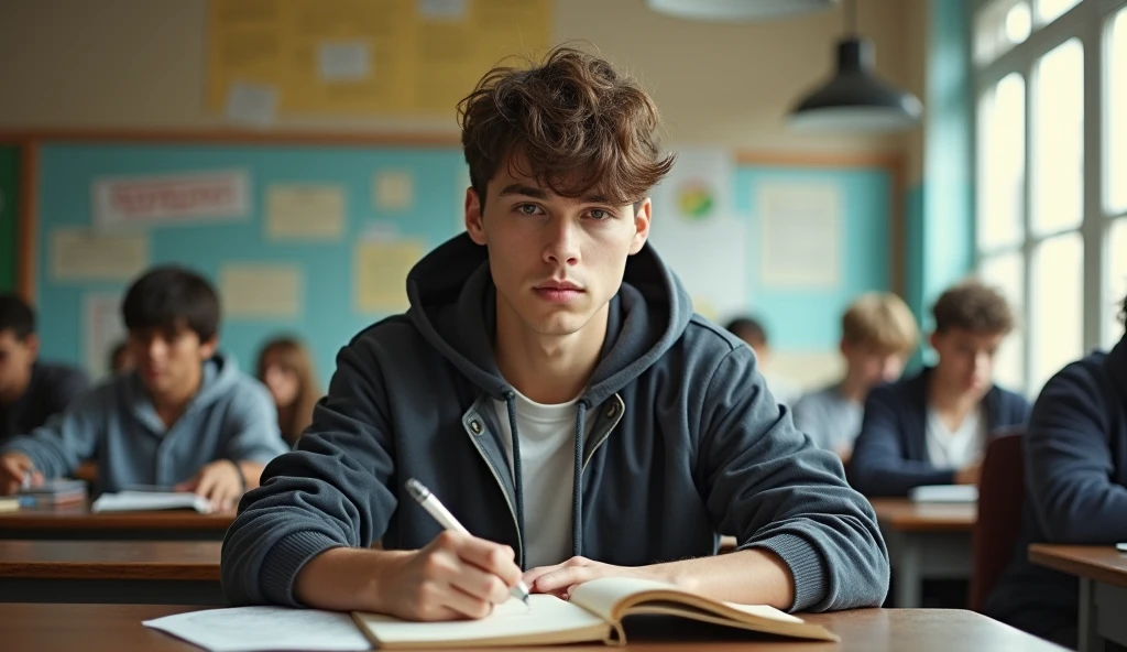 A collage boy student in class cinematic