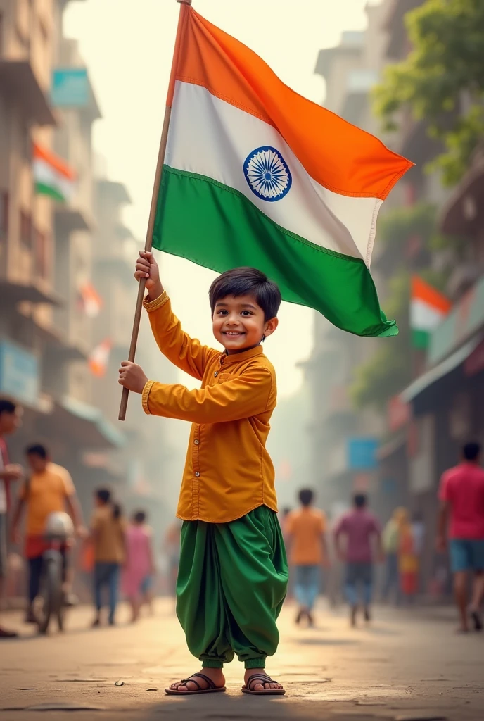 A boy with Indian flag 