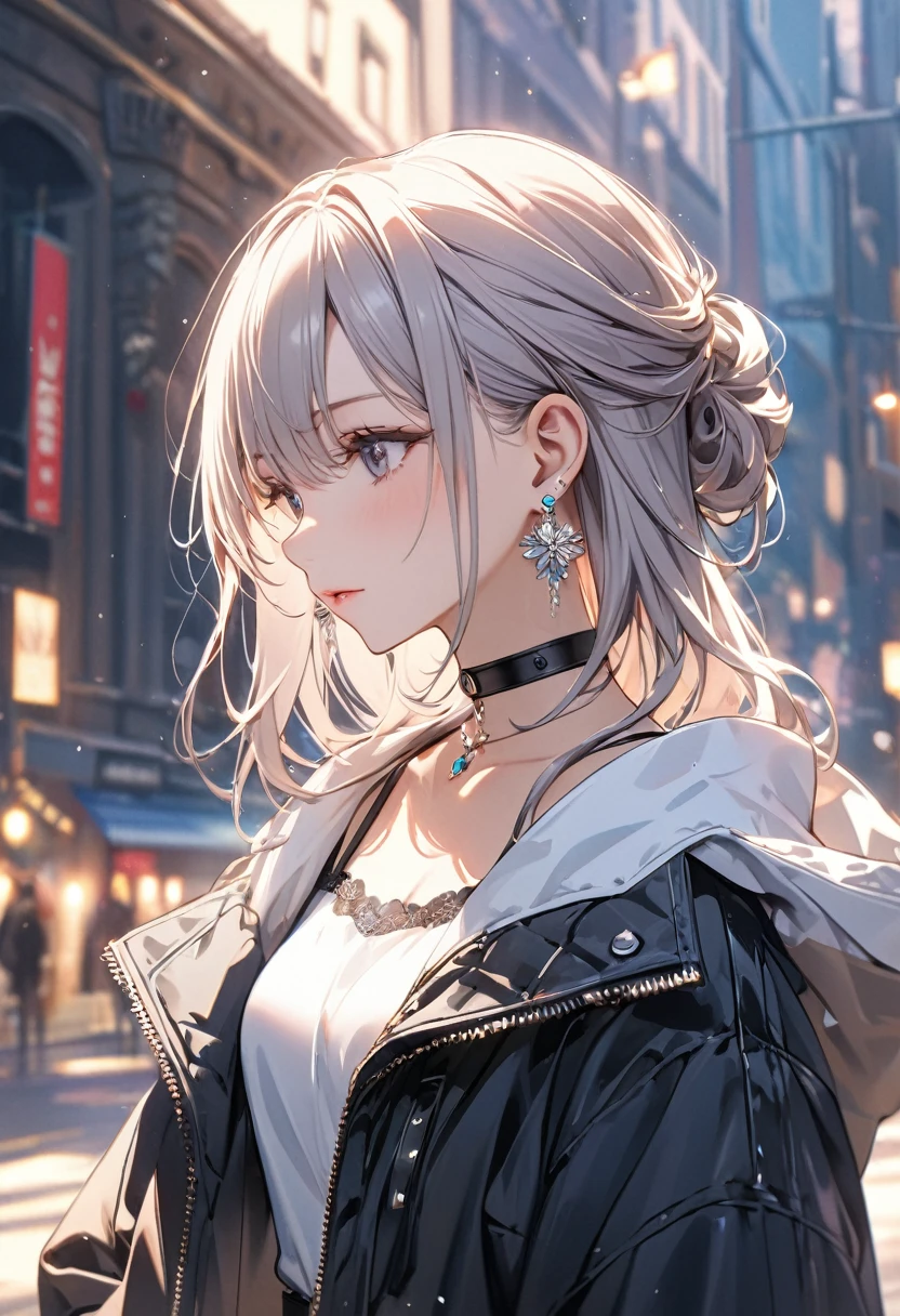 Highest quality, wonderful_delicate, beautiful, 8k, Jacket, Earrings, choker, close
