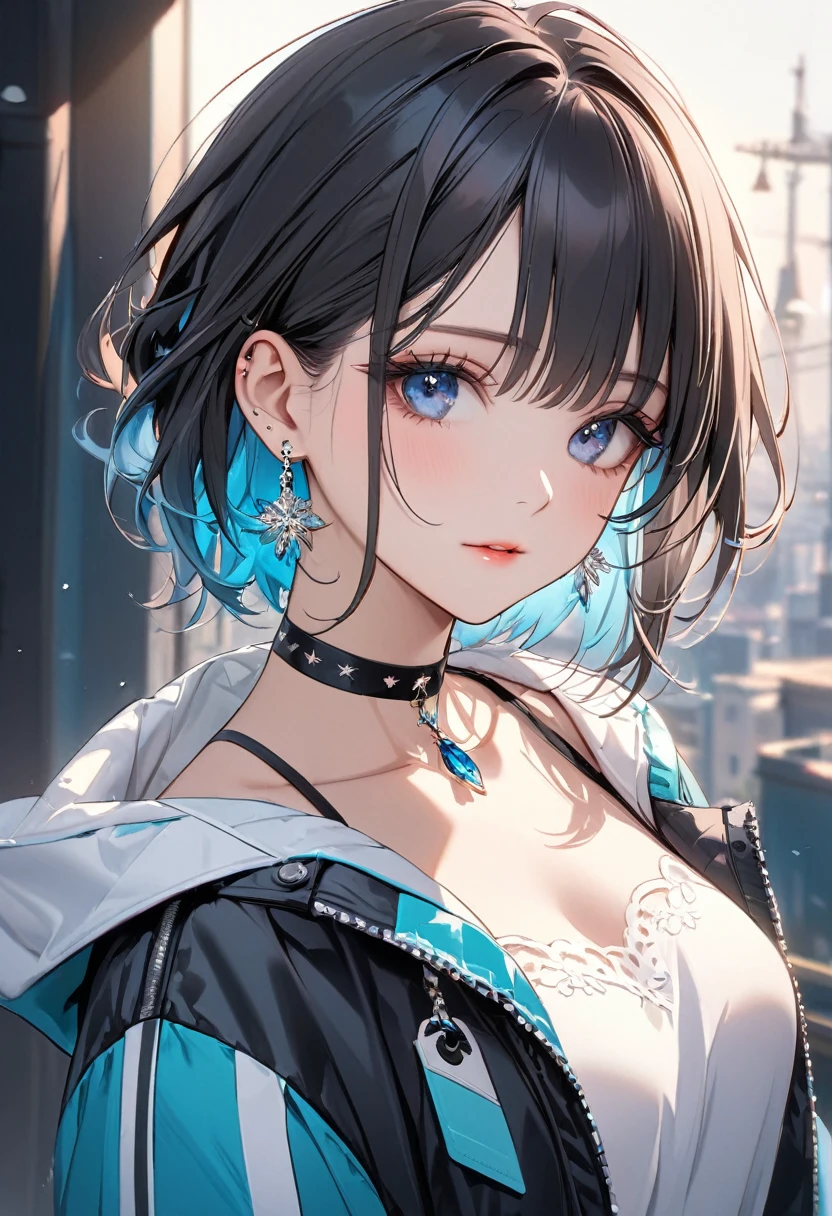 Highest quality, wonderful_delicate, beautiful, 8k, Jacket, Earrings, choker, close