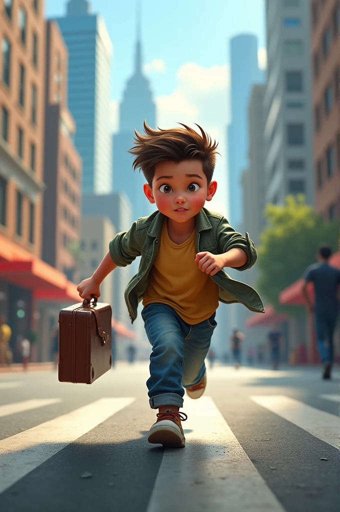 Boy running with briefcase 