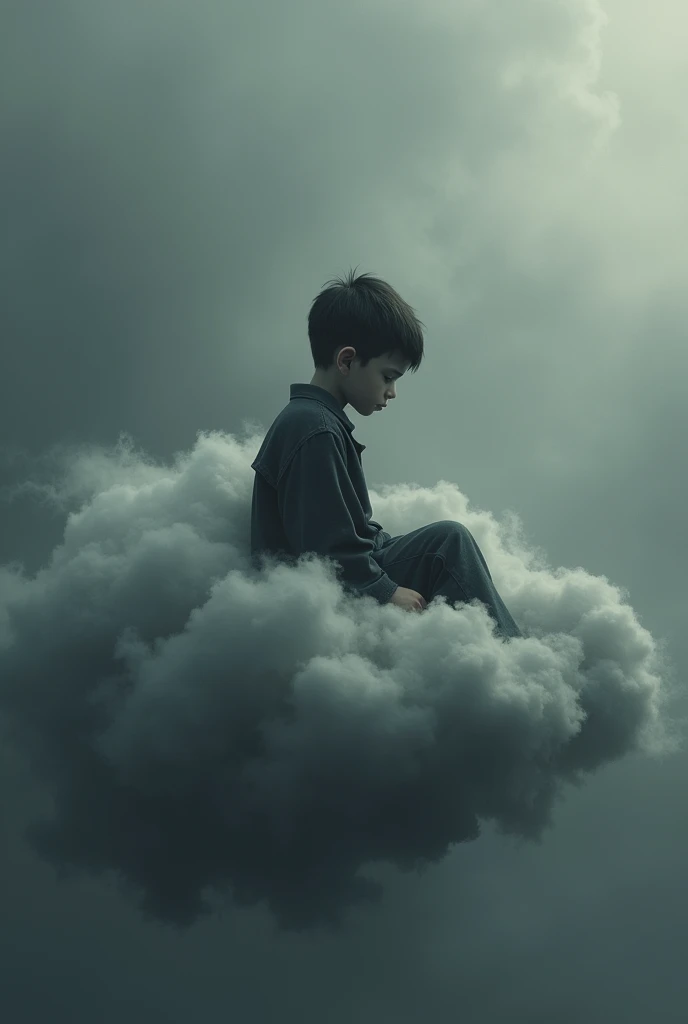 Sad boy on a gray cloud 