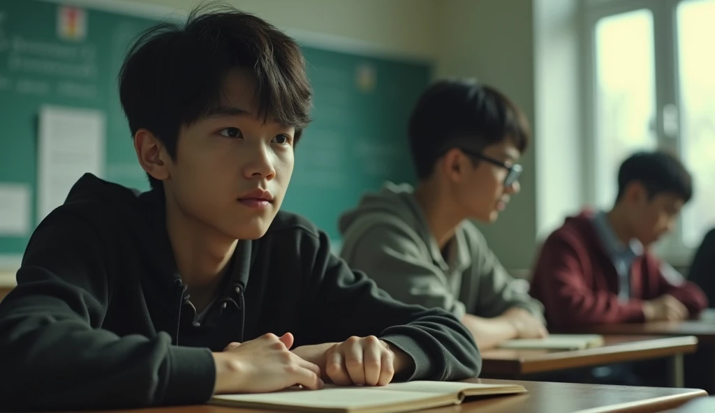 A collage boy student with one friend in class cinematic