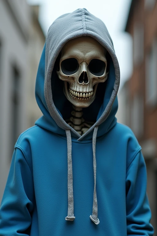 Skeleton!With eyes fixed on、It's not a person to wear clothes!Clothes are blue hoodie!Wearing a gray hood!Lower the height quite a bit!I don't need fruit lol