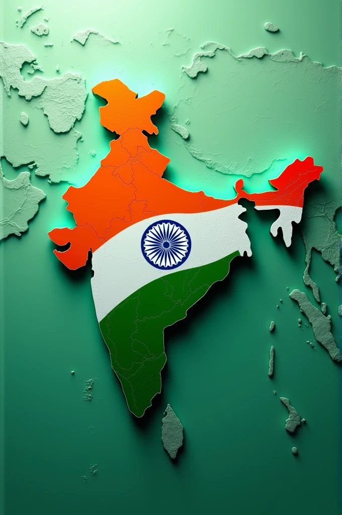 Indian flag covers Indian maps with green glass background