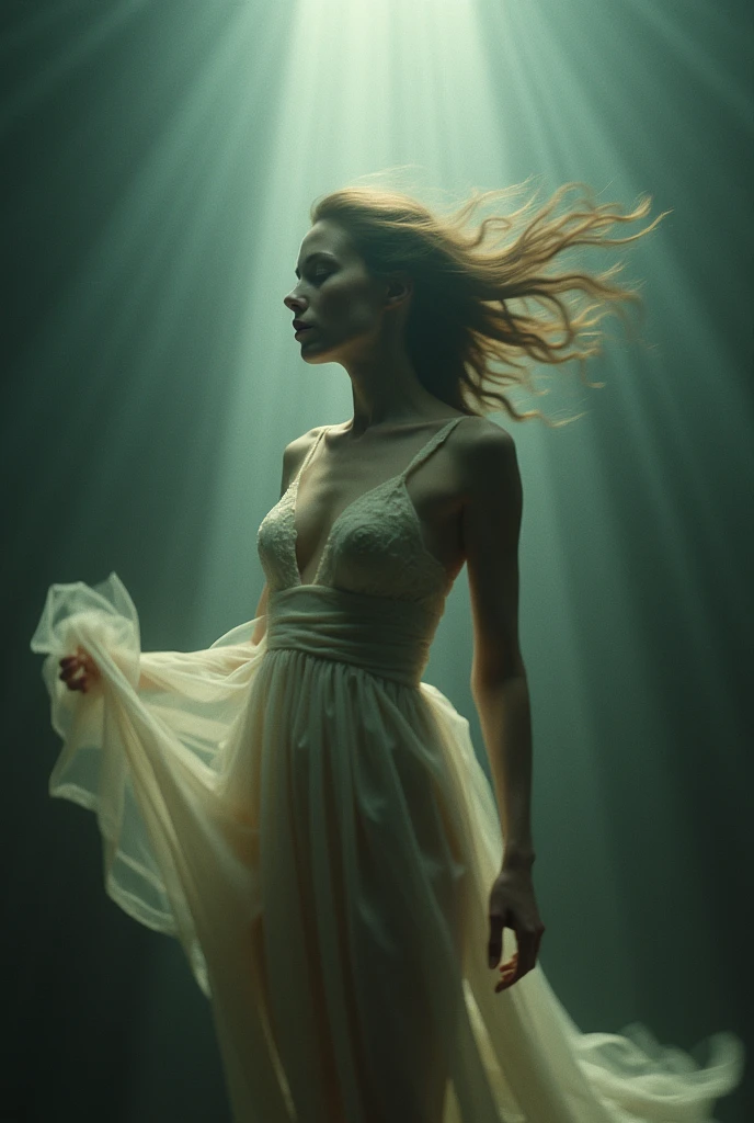 I am the naked body in long exposures of photography in motion blur of her, my delicate and beautiful parts are very focused, but my spectacular body, although blurry, attracts glances. There are three shots in one. , The message I want to convey is that dreams exist , The ewstrilo is very real , 48k cinematic photographic composition finished in Photoshop with more voluminous shadows. Use the rule of thirds, employ colors that evoke nostalgia and hope.