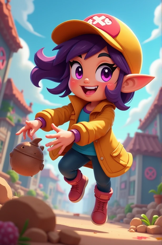 Generate an image where Melodie from Brawl Stars is taking something.