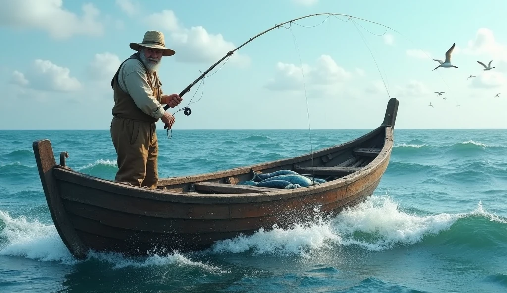 Sea to catch fish on his boat man