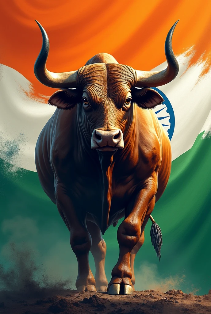 Sharemarket bull with Indian flag