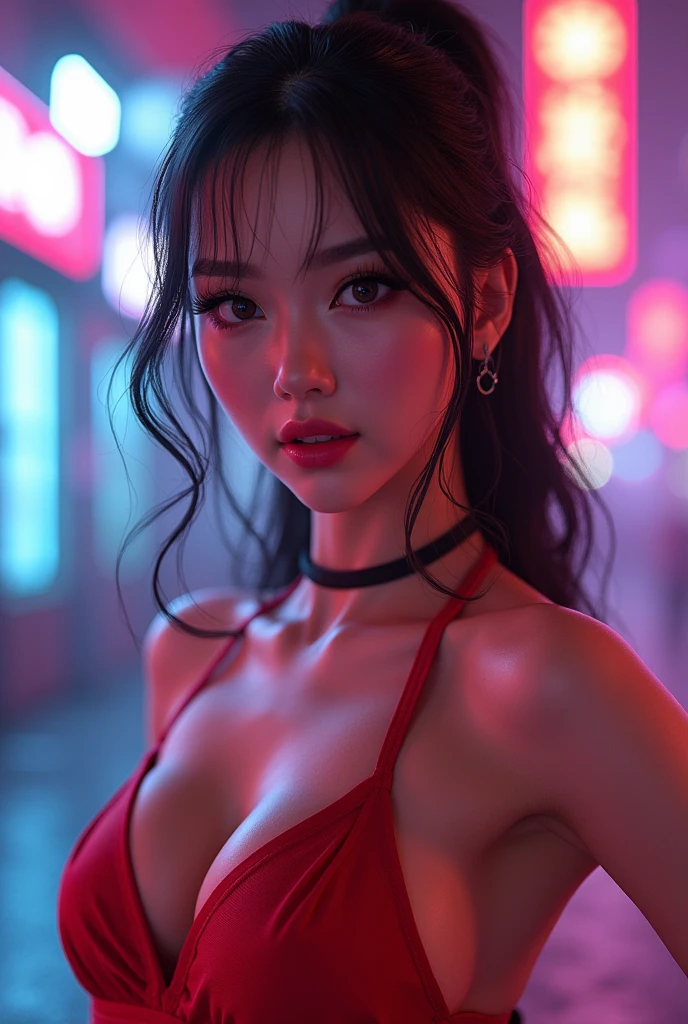 a K-pop dancer performing Gangnam Style dance moves, highly detailed, hyper realistic, beautiful detailed eyes, beautiful detailed lips, extremely detailed eyes and face, long eyelashes, full body shot, dynamic pose, colorful urban background, neon lights, vibrant colors, cinematic lighting, award-winning photography, digital art, octane render, 4k, best quality, masterpiece