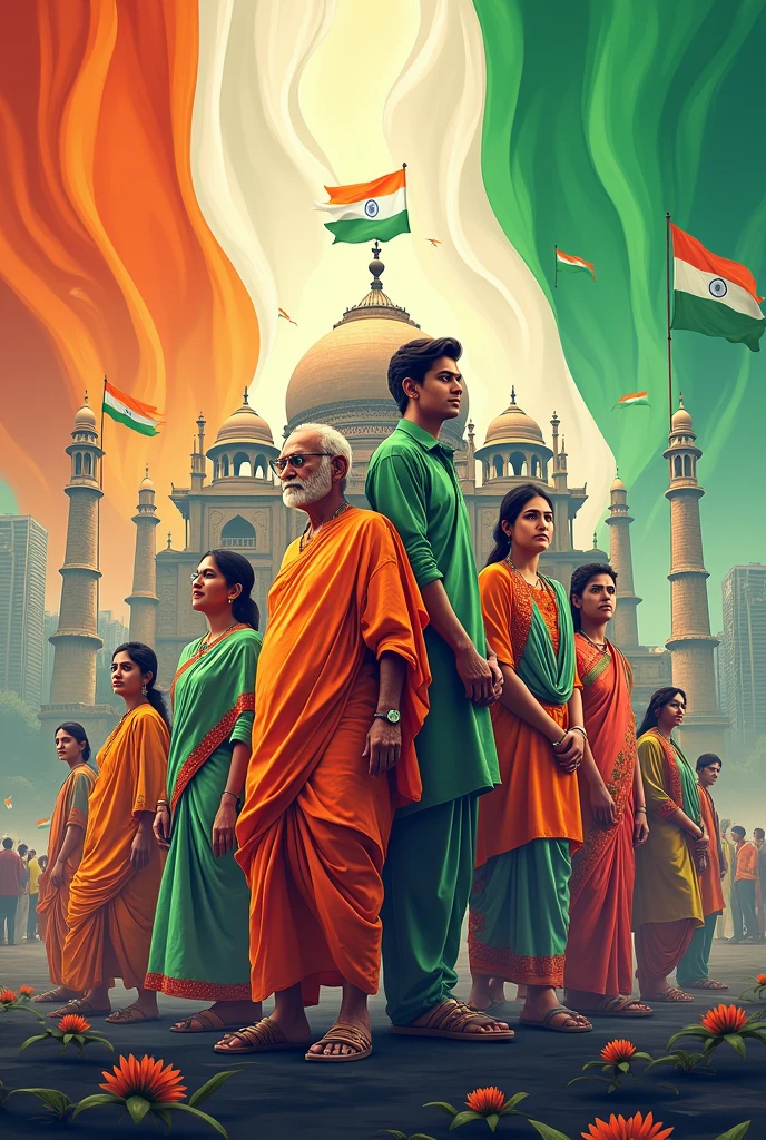 Think like a creative designer and create a post of Instagram on Indian 78 independence day mixing past and present 