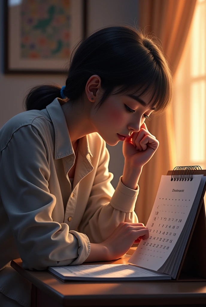 Person looking at a calendar with 21 days marked]