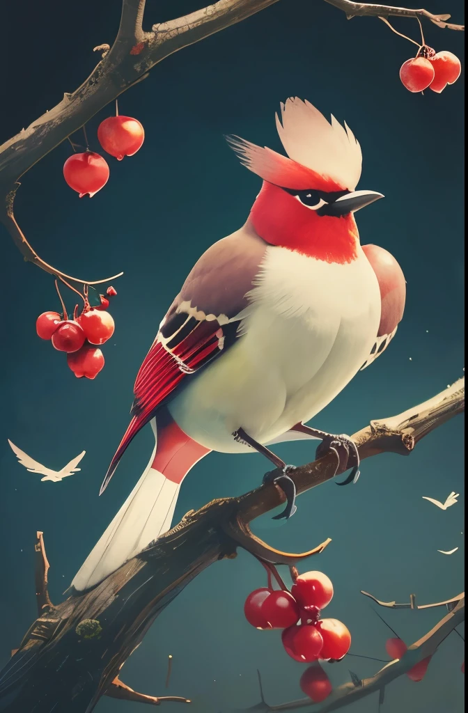 there is a bird that is sitting on a branch with berries, by Charles Bird King, beautiful nature, beautiful!!!!!!!!!, incredibly beautiful, beautiful and graceful, beautiful gorgeous, gorgeous beautiful, gorgeous and beautiful, inspired by Charles Bird King, ethereal bohemian waxwing bird, surrealistic bird, bird, beautiful detail, inspired by Paul Bird, a surrealistic bird, amazing beauty