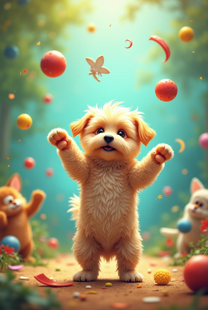 A little dog juggling