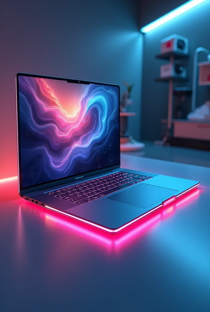 a prototype of a laptop with rgb lights and includes an image printer