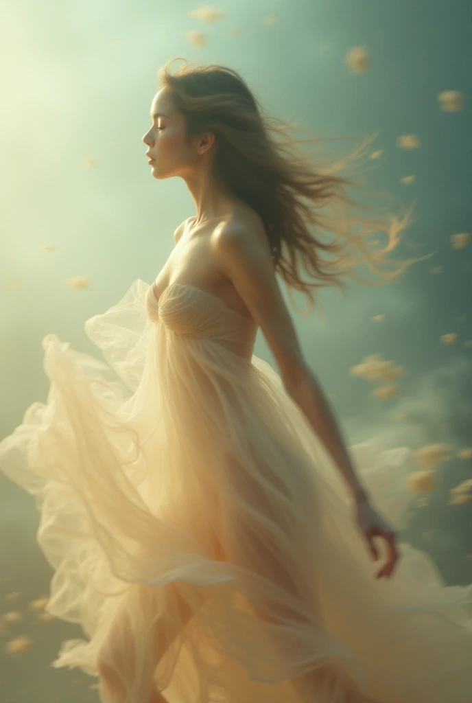 I am the naked body in long exposures of photography in motion blur of her, my delicate and beautiful parts are very focused, but my spectacular body, although blurry, attracts glances. There are three shots in one. , The message I want to convey is that dreams exist , The ewstrilo is very real , 48k cinematic photographic composition finished in Photoshop with more voluminous shadows. Use the rule of thirds, employ colors that evoke nostalgia and hope. 