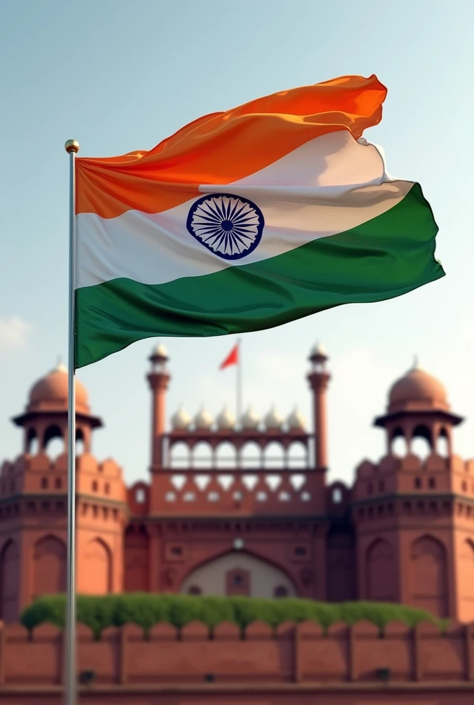 Ultrarealistic indian flag waving at red fort