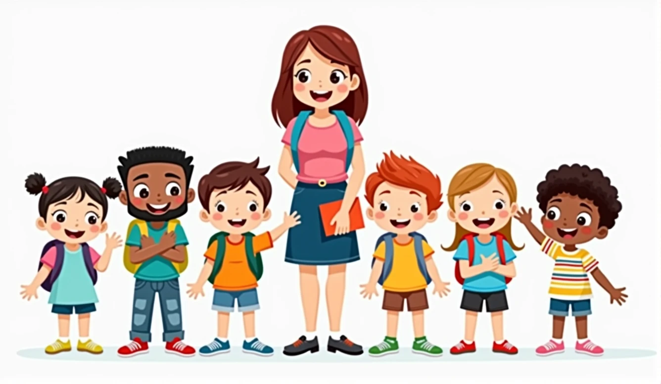 happy cute kids smile with teacher together