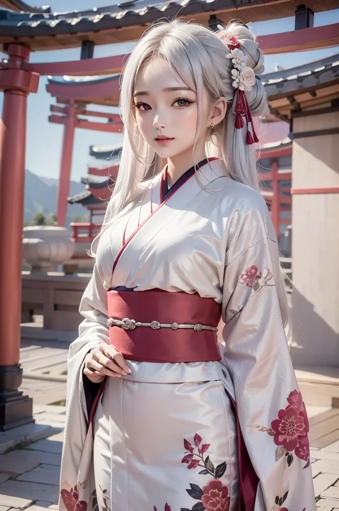 ((masterpiece:1.5,Highest quality,Beautiful images、Abstract、artistic、)(One person, solo)(Medium chest, Silver Hair、Long Hair、kimono, japanese cloth,Flower pattern kimono、Black and red kimono)(Profile portrait,Look at me sideways、Look at an angle、shake your head、Sad look, Floating Hair)(Gray background)((from the front:1.3)).face, style
