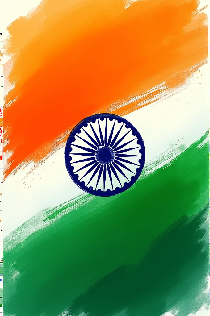 Orange and green background image like Indian flag. Make the image as if it is done with brush pens