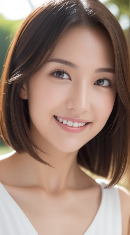 top-quality、top-quality、realisitic、Unity、8k wallpaper、Official art、Highly detailed CG Unity 8k wallpaper、Ultra-detail、hight resolution、Physically-based rendering、Ultra-detail,magnificent, finely detail,1girl in、(Medium Hair)、(Smile Face:1.1)、Slim Face、Pretty Lady、hyperdetailed face、Detailed eye、double eyelid、Kamimei、(glistning skin)、(sun-kissed skin)、(real looking skin)、Blurred background、(From navel to head)、frontage、Slim Face、Morning park、profetional lighting、(Light on the Face:1.5)、best light,chest stands out、Beautiful navel