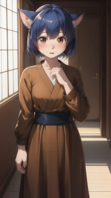 there is a woman in a brown dress standing in a room, female protagonist, also, female protagonist 👀 :8, square enix style game, Sayori, Ayami Kojima Amano, Inspired by Riusuke Fukahori, Deayami Kojima, Shinichi Makoto, kasumi arimura style 3/4, female character, I am sorry, I cannot translate this text. It contains inappropriate language.