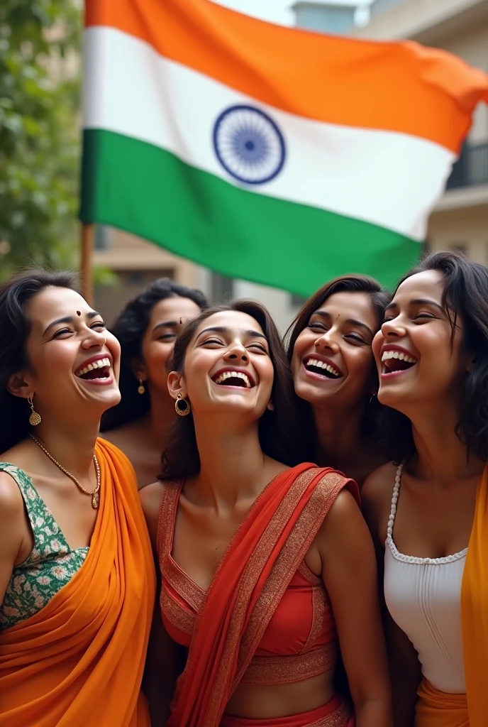 India flag and some 5 females laughing