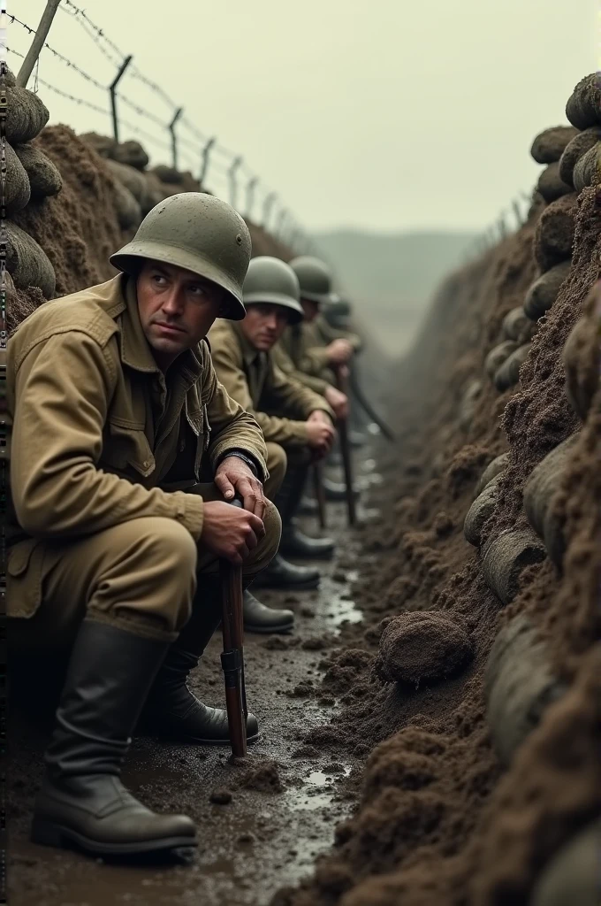 Photo of soldiers in trenches during World War I.