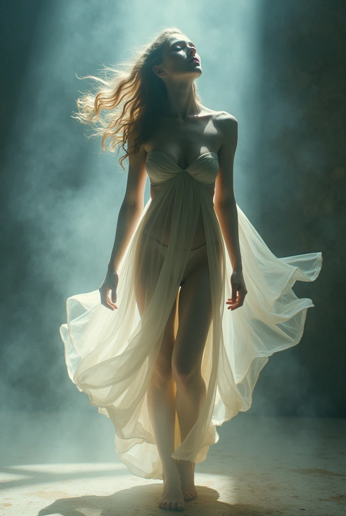 I am the naked body in long exposures of photography in motion blur of her, my delicate and beautiful parts are very focused, but my spectacular body, although blurry, attracts glances. There are three shots in one. , The message I want to convey is that dreams exist , The ewstrilo is very real , 48k cinematic photographic composition finished in Photoshop with more voluminous shadows. Use the rule of thirds, employ colors that evoke nostalgia and hope.