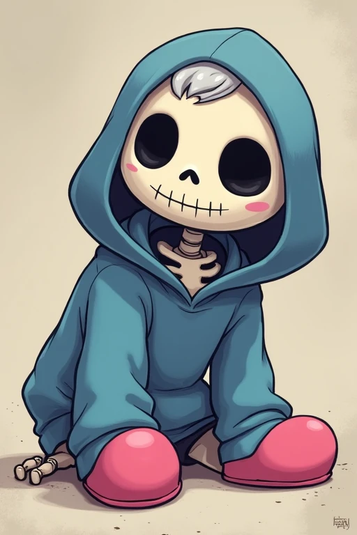 Sans Skeleton Writing!Blue hoodie、Grey hood、Pink slippers!I'm short!That's good!Just a little bit real!