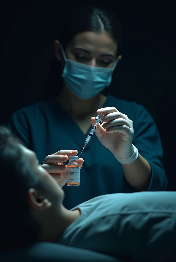 Doctor one hand injection seoend syrup and wareing mask dark bg