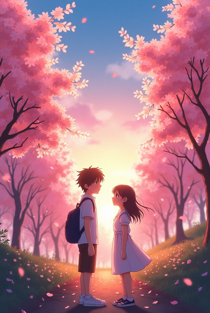 An anime wallpaper of Your Name with cherry blossom trees