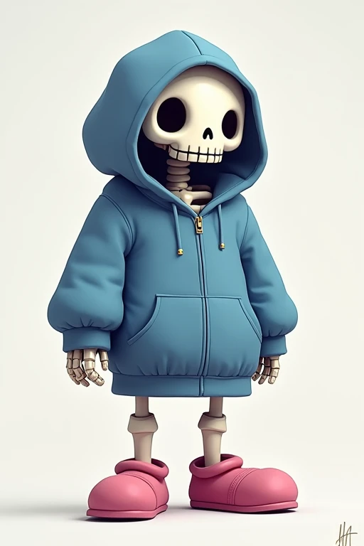 Sans Skeleton Writing!Blue hoodie、Grey hood、Pink slippers!I'm short!That's good!Just a little bit real!Hairless!Opening the zipper of the hoodie all the way!Make it cool!