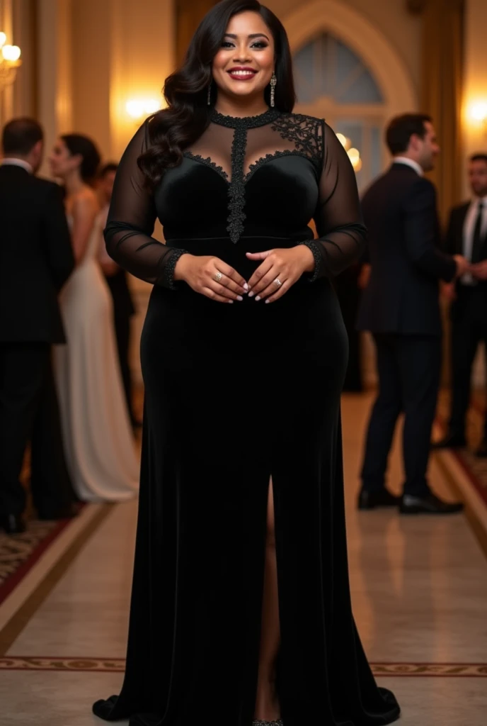 Party dress for plus size women, Black and long-sleeved