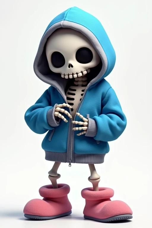 Sans Skeleton Writing!Blue hoodie、Grey hood、Pink slippers!I'm short!That's good!Just a little bit real!Hairless!Opening the zipper of the hoodie all the way!Make it cool!Not cool at all!Super cool!