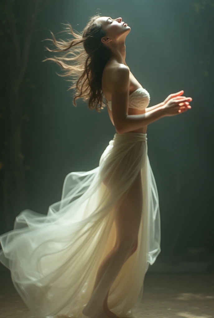 I am the naked body in long exposures of photography in motion blur of her, my delicate and beautiful parts are very focused, but my spectacular body, although blurry, attracts glances. There are three shots in one. , The message I want to convey is that dreams exist , The ewstrilo is very real , 48k cinematic photographic composition finished in Photoshop with more voluminous shadows. Use the rule of thirds, employ colors that evoke nostalgia and hope.
