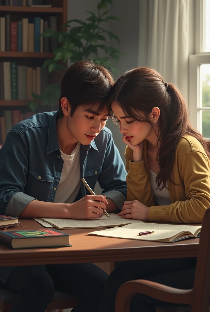 Couple study krte hue realistic vision