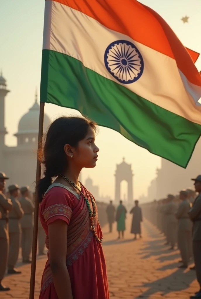 Cute  holding Indian flag