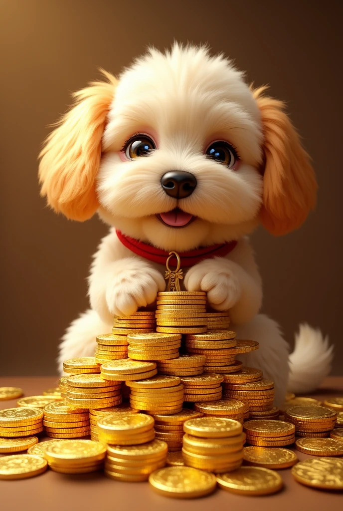 Pile of gold, Gold coins, dog, Gold coins이 하늘에서 쏟아진다.